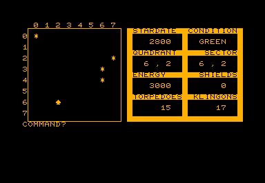 Star Trek (v17) game screenshot for Commodore PET